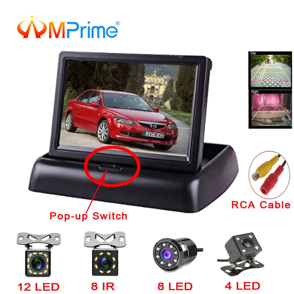 AMPrime 2 в 1 парктроник 4 3 дюймов складной Автомонитор видео плеер с ночное видение