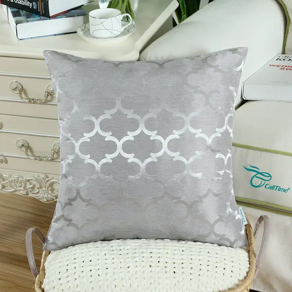 2 шт. Чехлы для подушек CaliTime наволочки Quatrefoil Accent геометрический 1" X 18"(45 см X 45 см) серебристо-серый