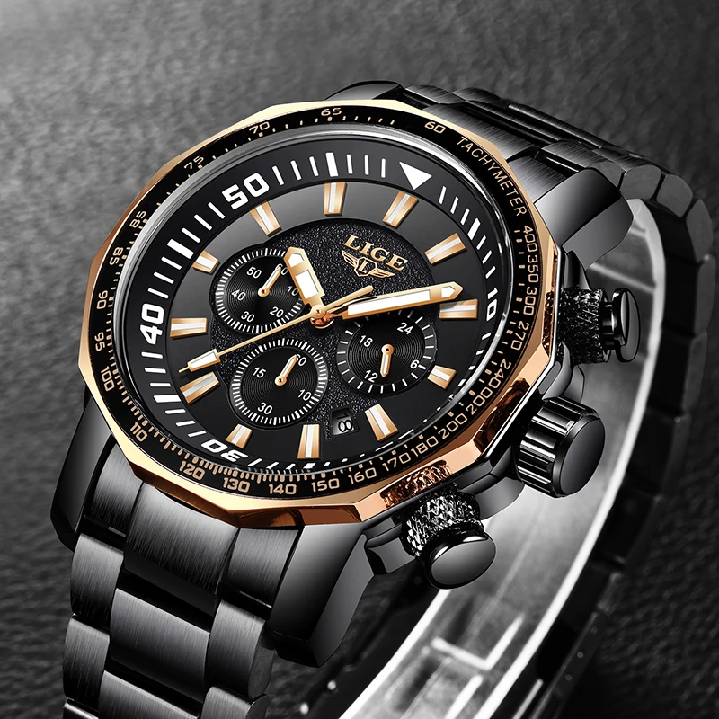 2019 New LIGE Mens Watches Male Luxury Brand Business Stainless Steel Quartz Watch Men Fashion Waterproof Chronograph Relogio | Наручные
