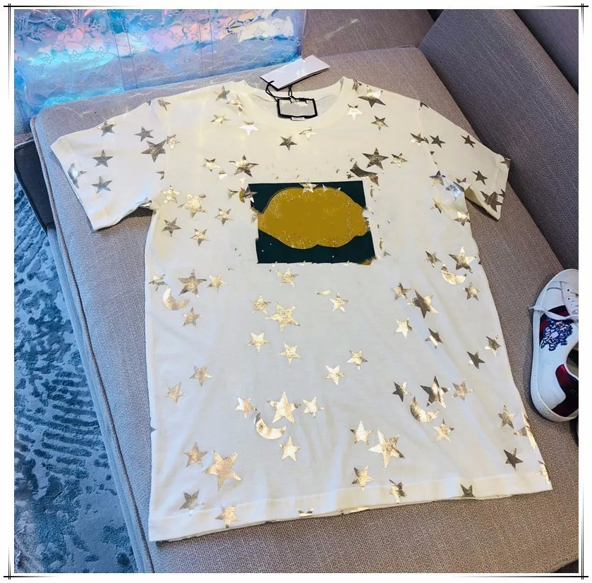 2019 Высокое качество Черный Белый Новый Звезда Луна позолота Печать Круглый вырез