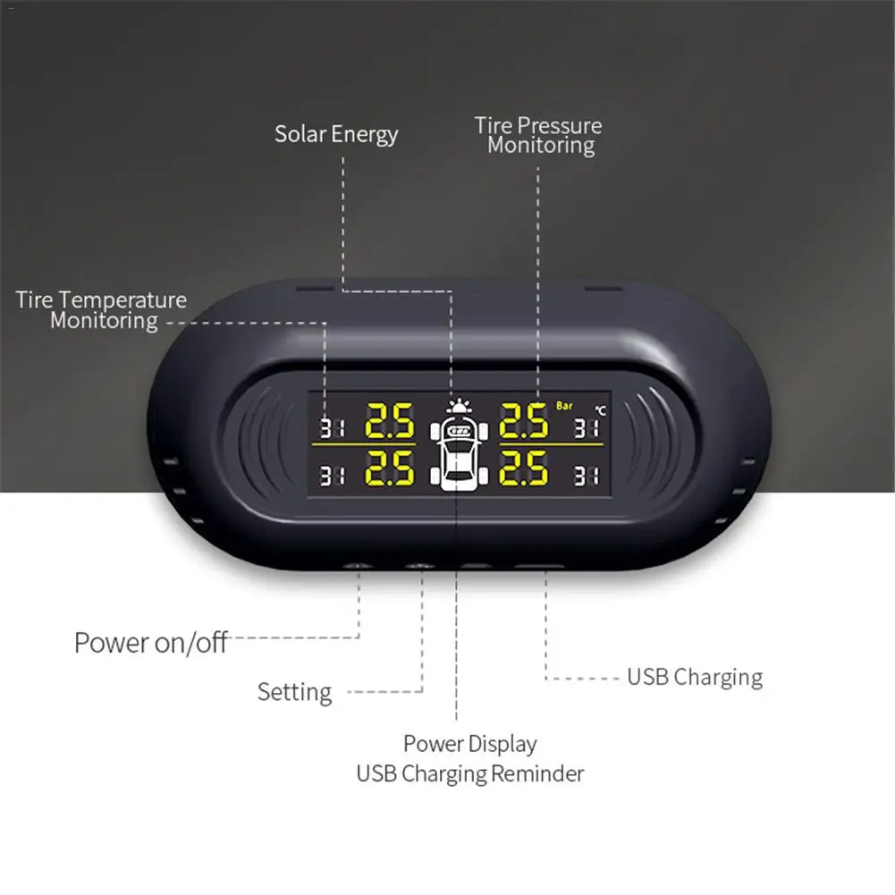 Автомобильный TPMS солнечный заряд ЖК-дисплей давления в шинах монитор Поддержка