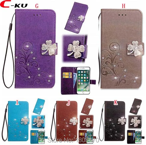 Кожаный чехол книжка с цветком клевера и бриллиантами для Huawei Y9 Play Mate10 Pro Sharp Shv40