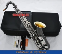 pro new black nickel tenor sax saxophone gold bell high f silver key with case