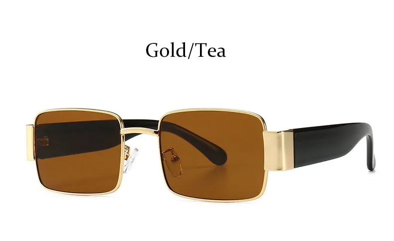 Gold Tea Роскошные Квадратные прозрачные солнцезащитные очки для женщин Ретро Красная прямоугольная металлическая оправа мужские очки черные тени женские - Цвет линз: Gold Tea