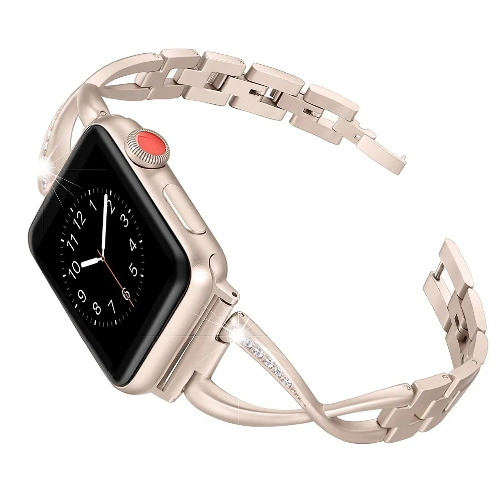 Для женщин часы ремешок для apple Watch полосы 38 мм/42 мм Diamond Нержавеющая сталь iwatch