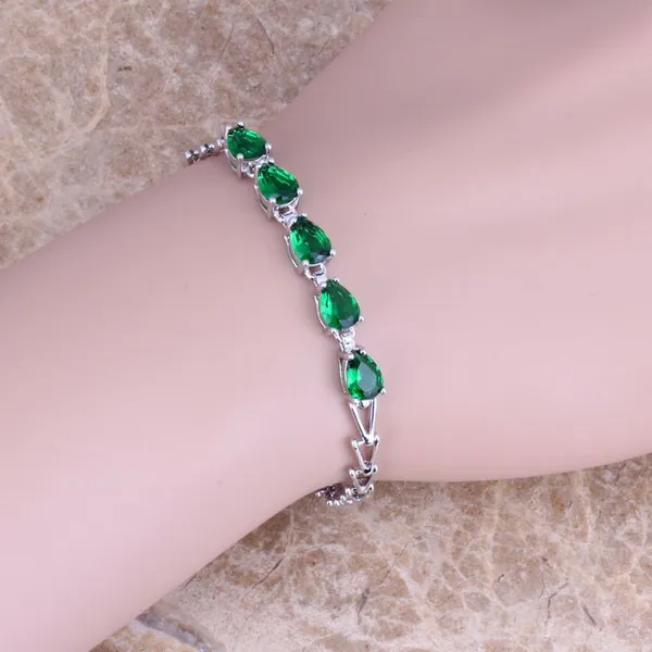 

Fetching Green Cubic Zirconia Silver Plated Link Chain Bracelet 7 inch S0387