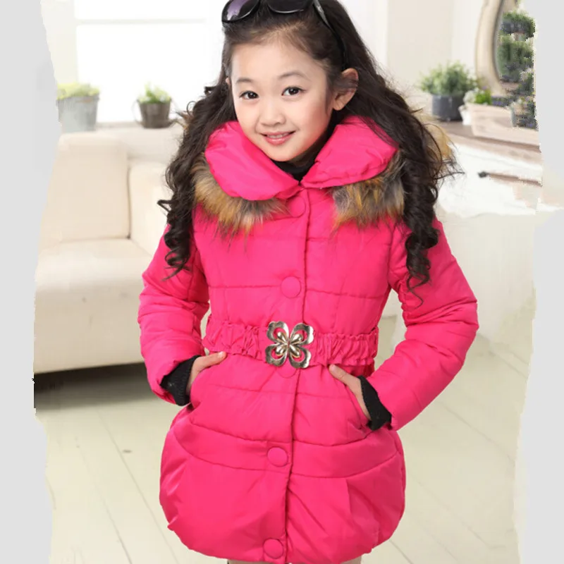 Зимняя теплая длинная куртка с хлопковой подкладкой для девочек детское зимнее