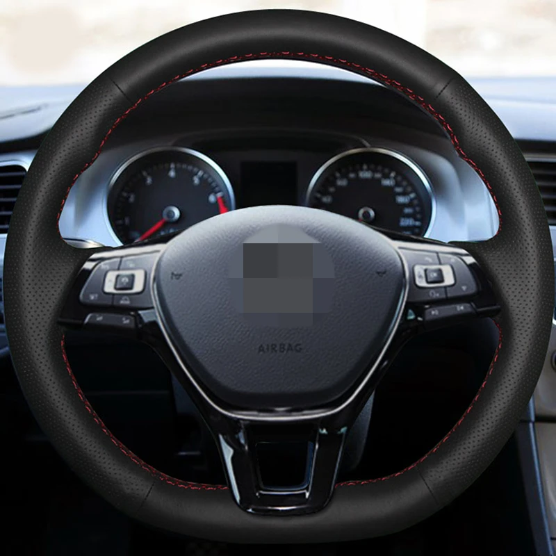 Чехол из натуральной кожи для руля Volkswagen VW Golf 7 Mk7 New Polo Jetta Passat B8|leather steering wheel
