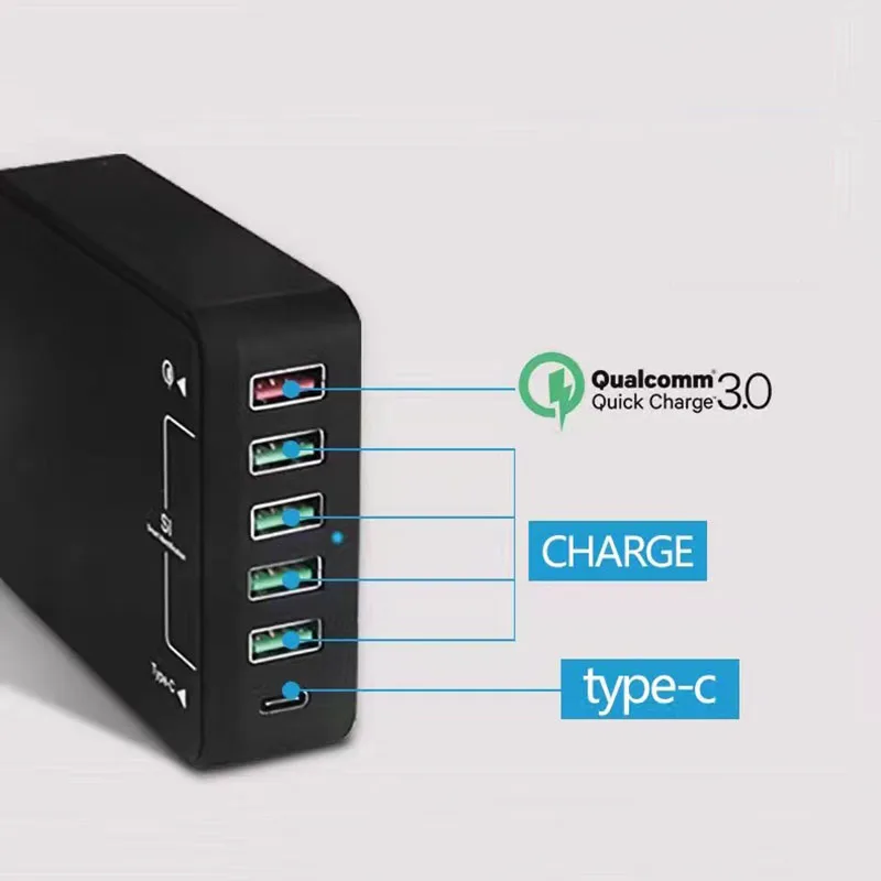 Универсальное зарядное устройство QC 3 0 с 6 USB портами и технологией Type C|adapter for