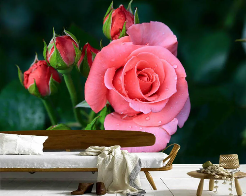 papel de parede Roses Pink color Flowers photo 3d wallpaper living room bar TV sofa wall bedroom kitchen papers home decor | Обустройство