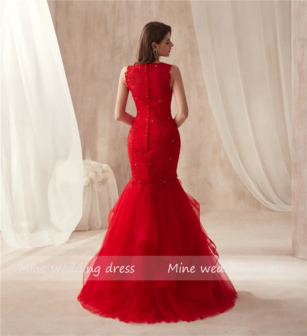 2021 красная плиссированная юбка русалки без рукавов фатиновое платье для