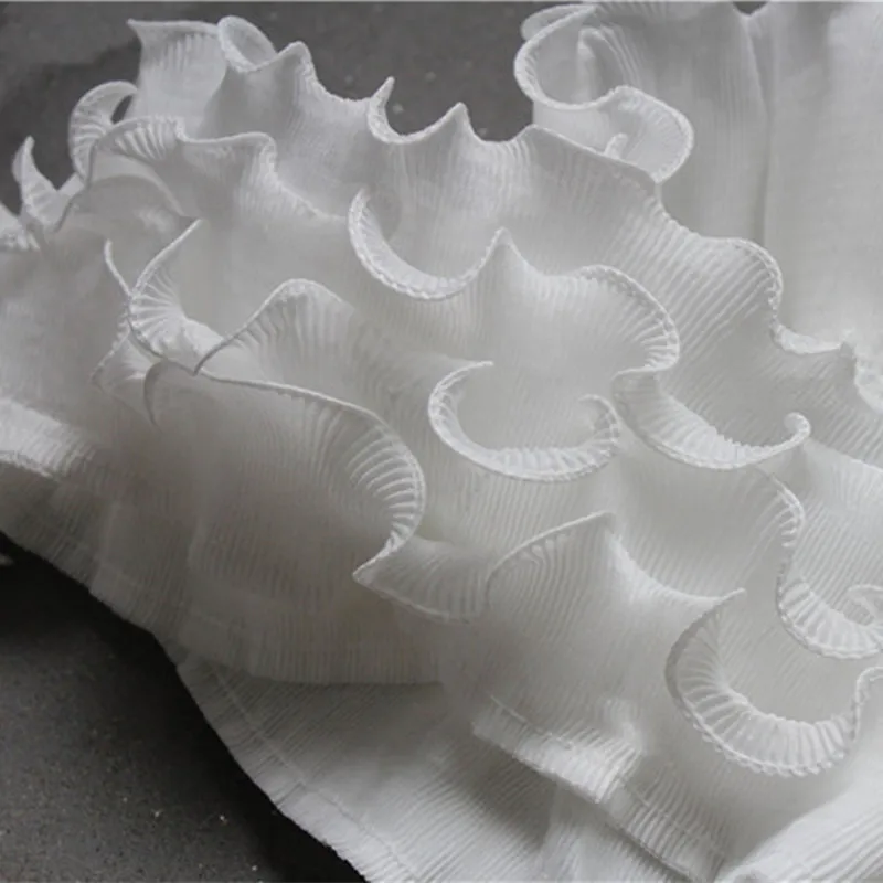 Four-Layer Stereo Wave Auricularia Lace Fold Mesh Texture Accessory Dress Handmade Material Designer Cloth | Дом и сад