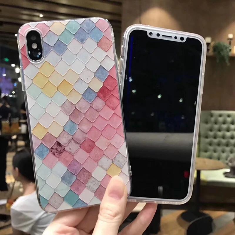 Цветной ромбовидный геометрический чехол для телефона iphone X XS XR MAX 6S 6 7 8 Plus милые