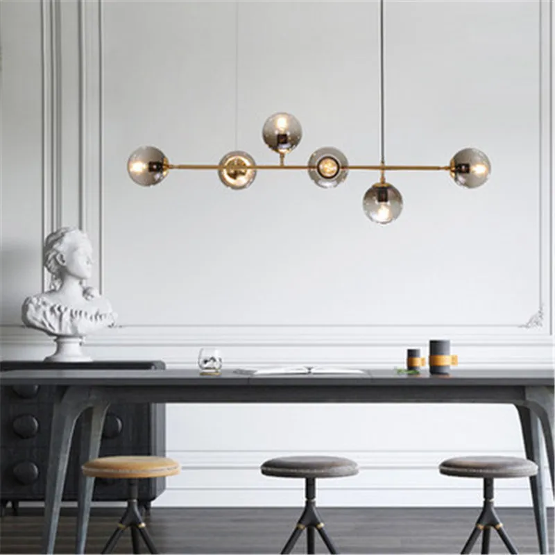 

Nordic Loft Dinner Vertical Section Long Chandelier Restaurant Living Room Chandelier Glass Bubbles Hanging Lights