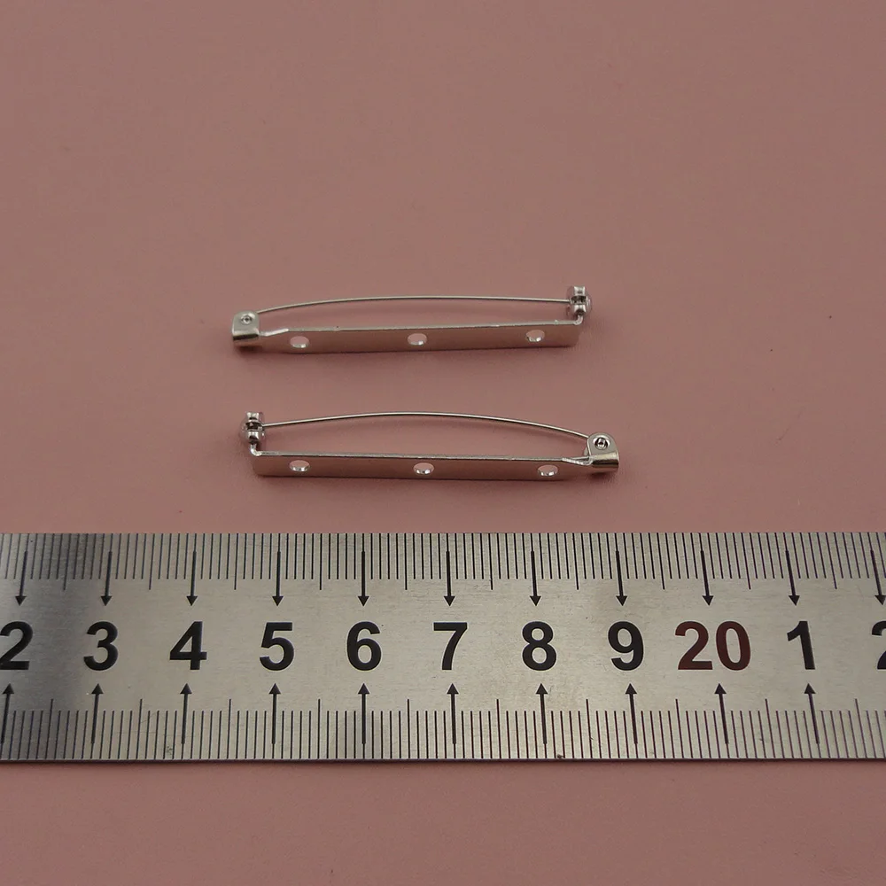 

50PCS Silver 4.5cm 1.75" Bar Shape Plain three holes Metal Pin Backs with lock DIY brooches base material,lead free,nickle free