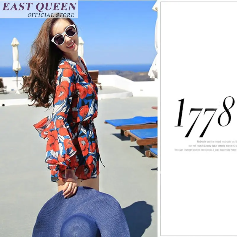 Женские комбинезоны 2018 boho весна лето цветочный принт оборки Повседневный