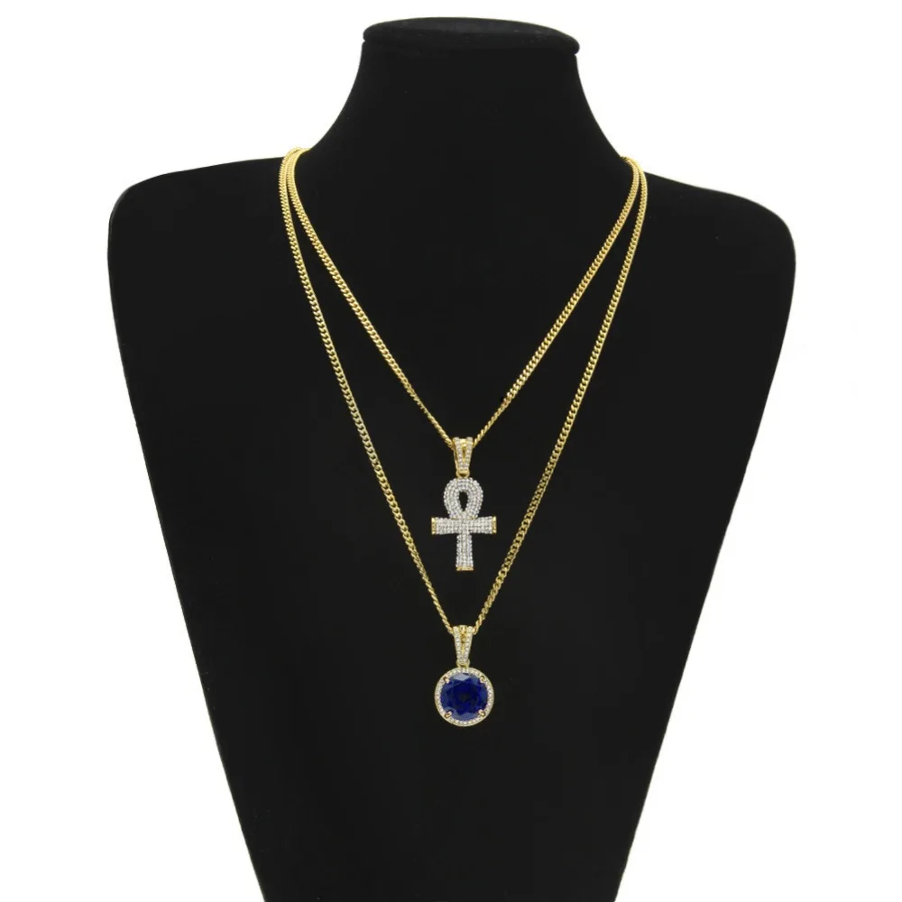 2 шт./компл. золотой цвет мужские хип-хоп украшения iced out Ankh cross с круглым