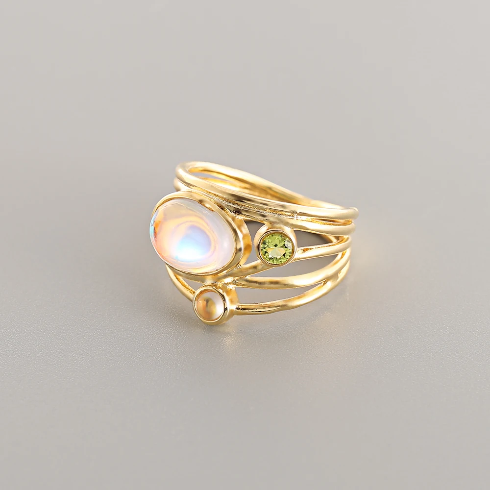 ROMAD модное уникальное Золотое лунное кольцо с голубым ракушками свадебные