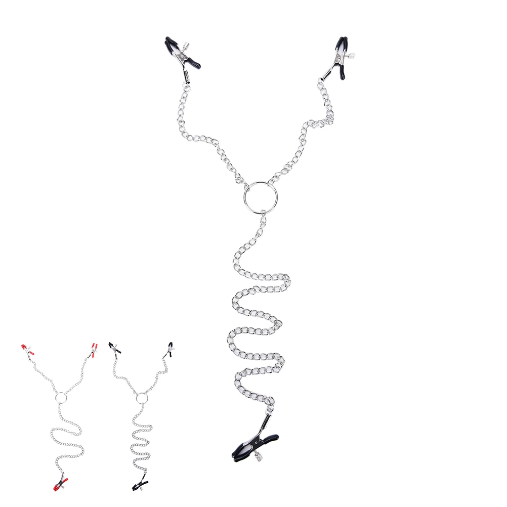 

1 Set Metal Breast Nipple Adjustable 3 Clamps W Chain Clip Clamp Bondage