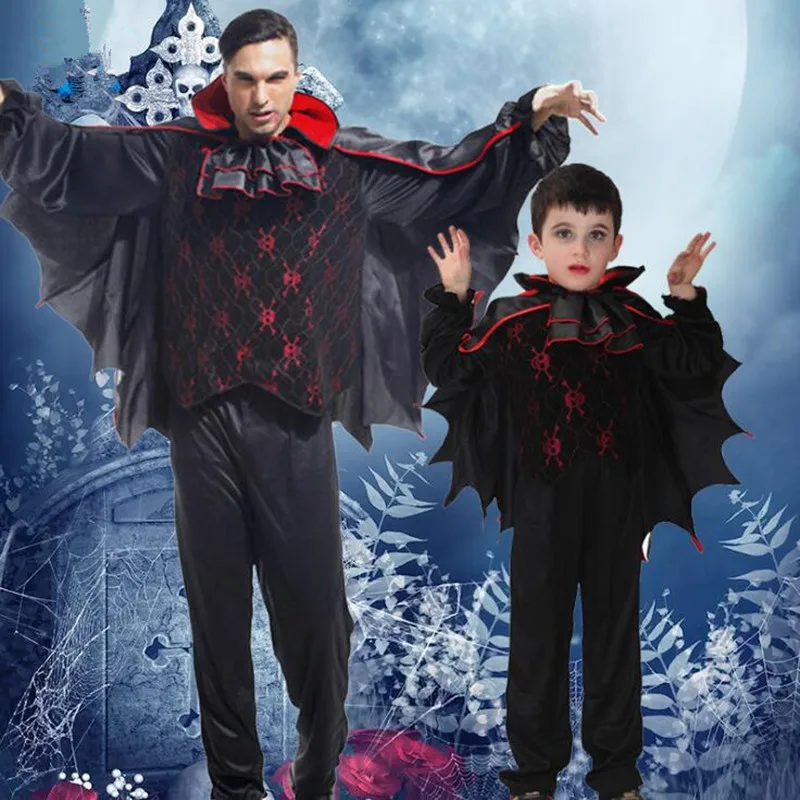 Новые костюмы вампира дьявола летучей мыши для детей взрослых семьи Маскарадные