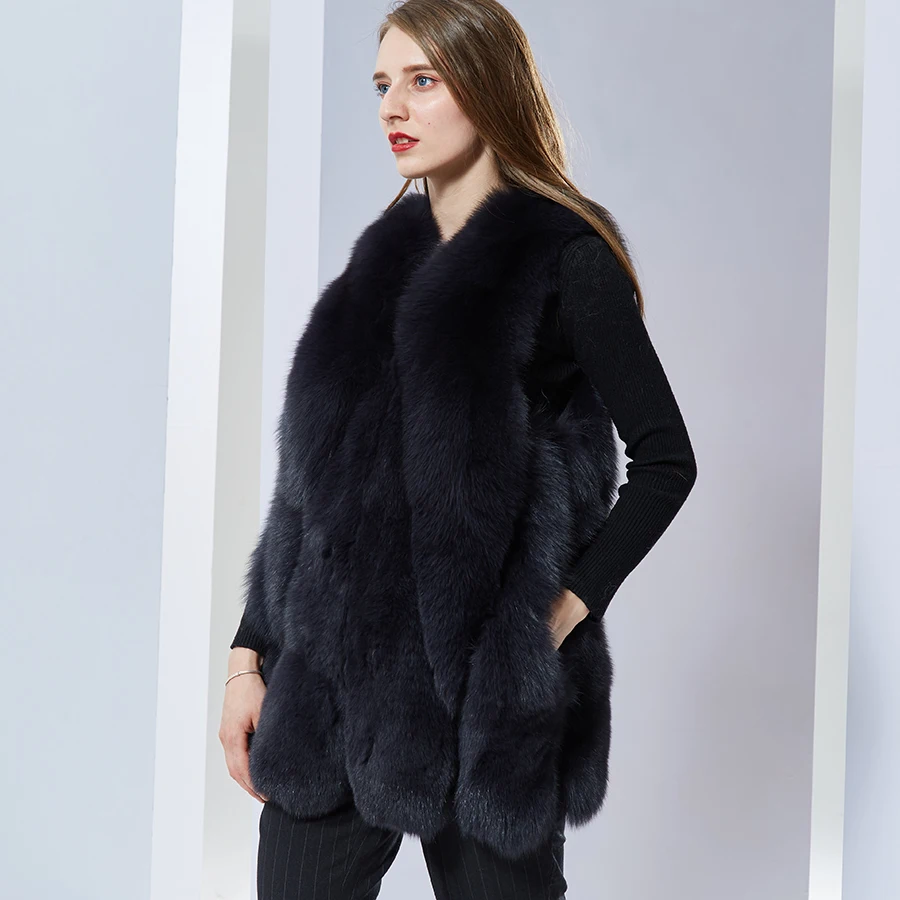 

Для женщин теплая Настоящий Лисий Furvest Короткий Средний зимняя шуба натуральный синий Лисий Furwaistcoat для Для женщин