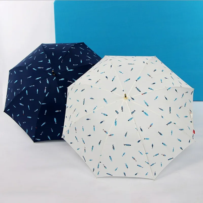 Simple Fashion Women Semi-automatic wooden handle long Rain Umbrella UV Anti Windproof Umbrellas |