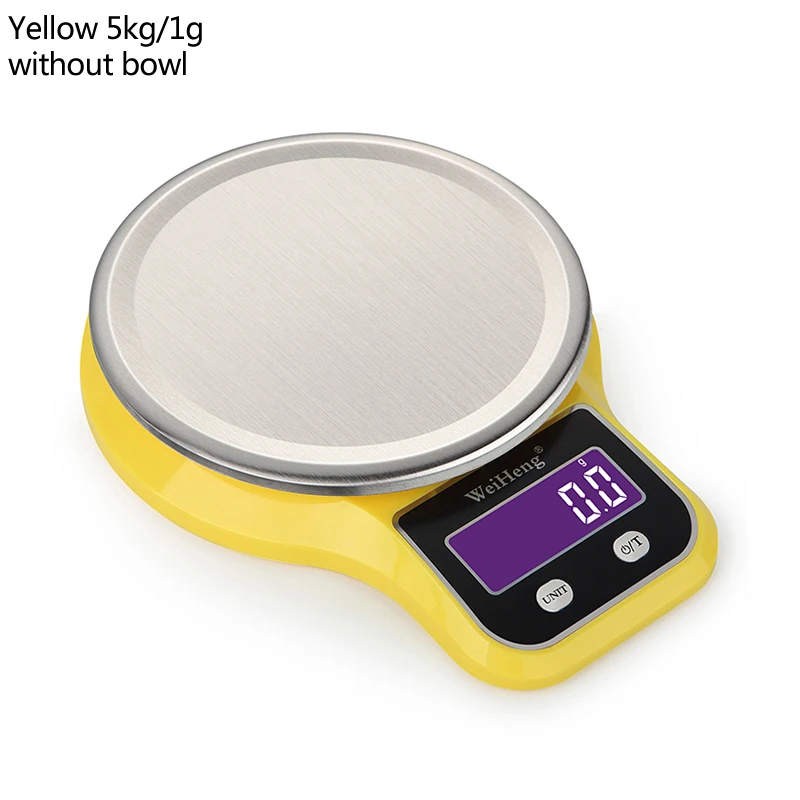 yellow 5kg no bowl Кг/3 кг/5 кг 0,1/1 г Электронные Кухня Весы Многофункциональный ЖК-дисплей цифровые весы чаши весов из нержавеющей стали для выпечки Пособия по кулинарии - Цвет: yellow 5kg no bowl
