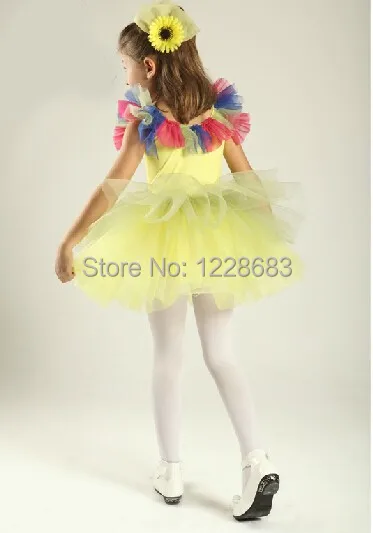 Феи с цветами для танцев платье пачка юниоров желтое балетное девочки желтого