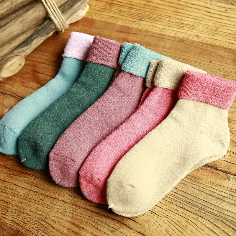 10Pairs/Lot Autumn and winter warm thick wool socks towel female flanging color terry comfortable soft | Женская одежда