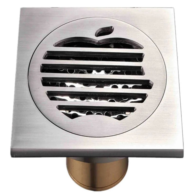 

10*10cm Apple Floor Drain Brushed Nickel Brass Chrome Finish Anti-odor Shower Waste Water Shower Strainer Bathroom Accessories