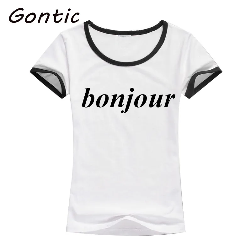 С принтом в виде букв для женщин Футболка BONJOUR BITCHE Sharajuku Винтаж Haut Femme больших размеров S XXL размер летние