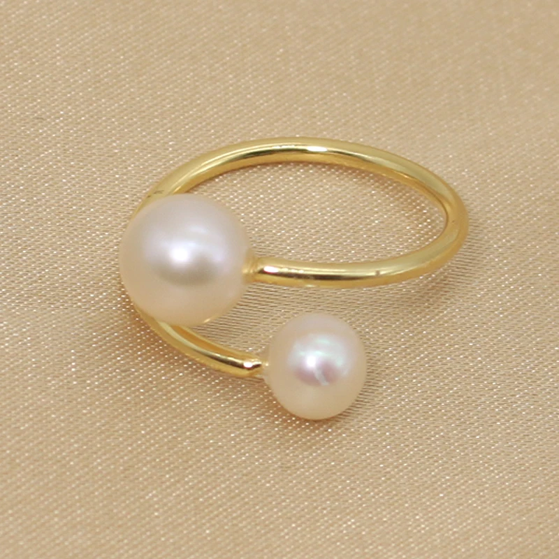 Double Interlaced Pearls Ring Golden Simple Real Freshwater Pearl Wedding For Women Jewelry Gift | Украшения и аксессуары