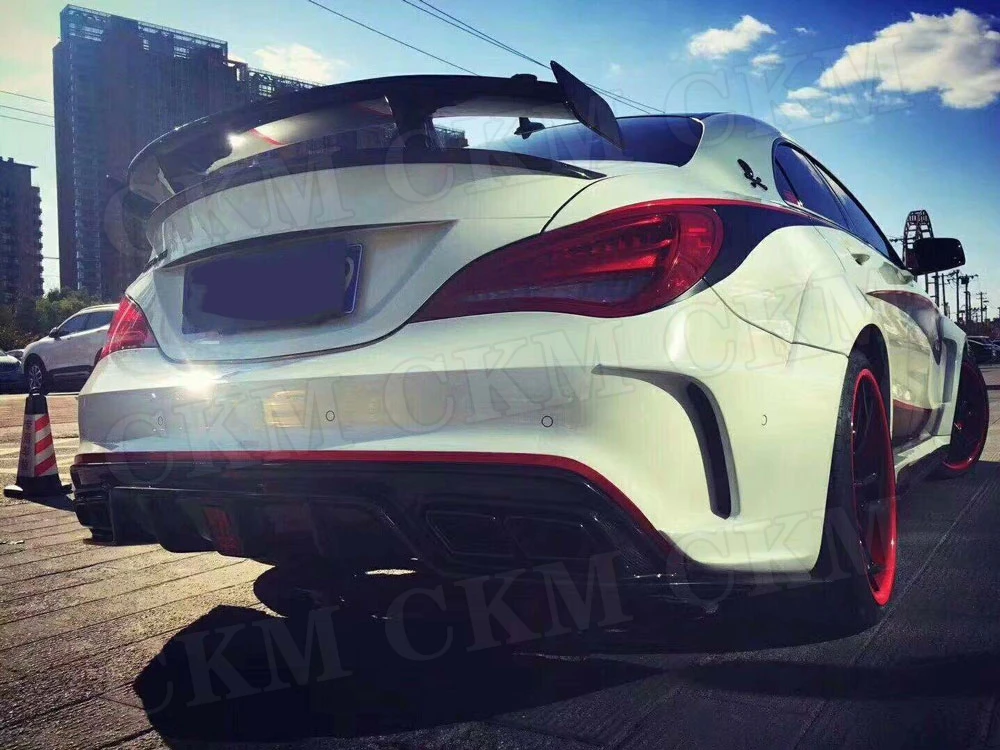 Для CLA класс карбоновый бампер расширение для Benz W117 CLA180 CLA200 CLA250 CLA260 CLA45 2013- с светодиодный светильник задний губ