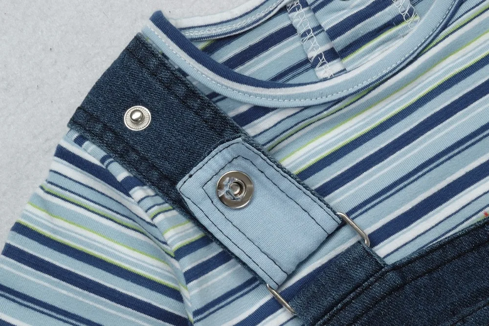 2pcs Denim Baby Clothing Set New Born Kids Overalls Boys Short Sleeve Striped Tops and Suspender Trousers Pant |