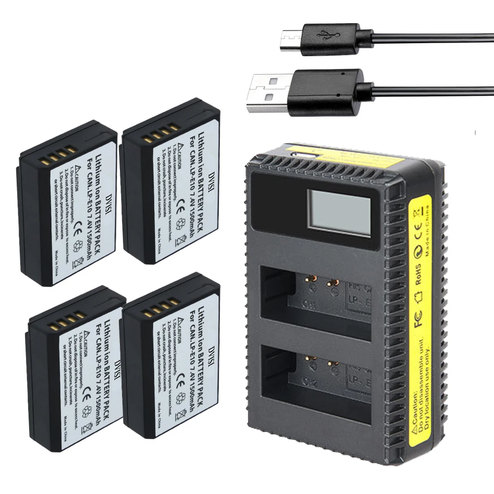 

4Pcs LP-E10 LP E10 LPE10 Camera Battery + LCD Charger for Canon EOS 1100D 1200D Kiss X50 X70 Rebel for T3 T5 EOS1100D EOS 1200D