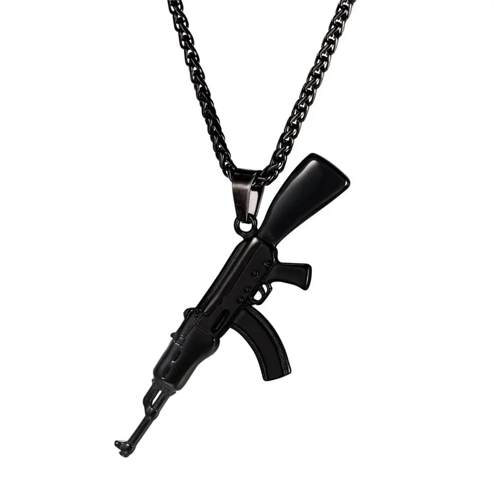AK47 black color Хип-хоп пистолет Узи кулон Цепочки и ожерелья для мужские черные Нержавеющая сталь золото Цвет 22 дюймов Цепь AK 47 M16 пистолет Цепочки и ожерелья - Окраска металла: AK47 black color