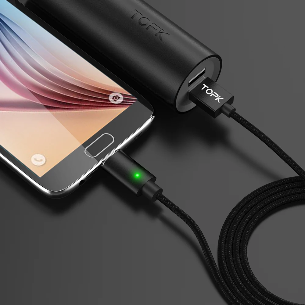 TOPK F мини светодио дный Магнитный кабель Нейлон Плетеный Магнит Micro usb для зарядки