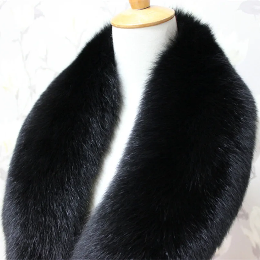 Воротник из натурального Лисьего меха унисекс черный пушистый зимний шарф 80 100 см