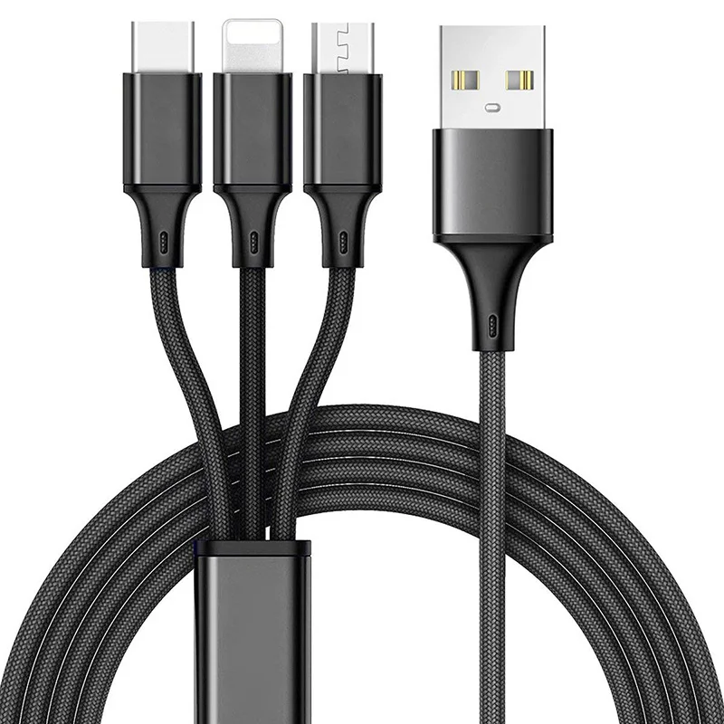 Black Suntaiho 3 в 1 USB кабель для iPhone Xs Max 8 7 зарядное устройство для мобильного телефона Micro usb type C зарядное устройство кабель для samsung Redmi note 7 - Цвет: Black