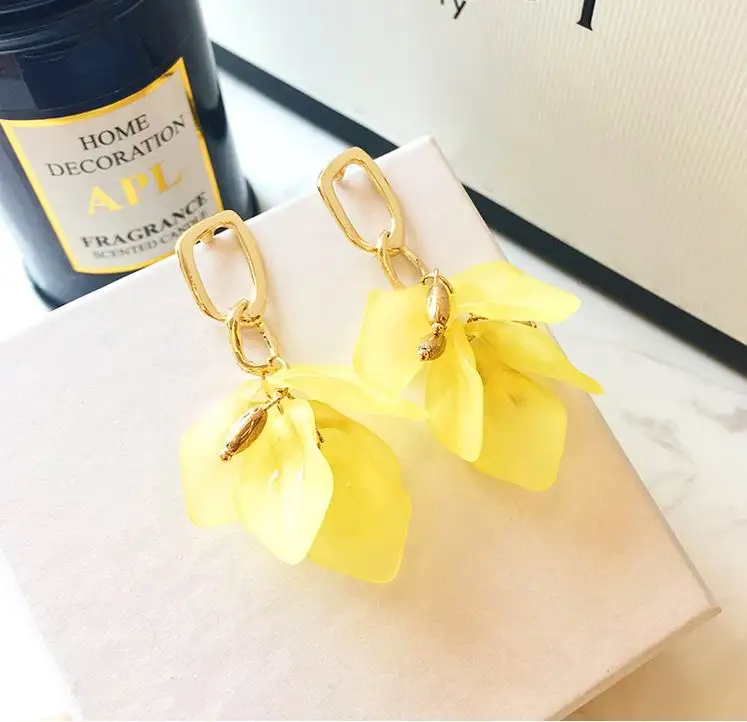 Summer New Fashion Acrylic Petal Flower Tassel Earrings For Women Trendy Ear Accessories Beach Orange Green White Brincos | Украшения и