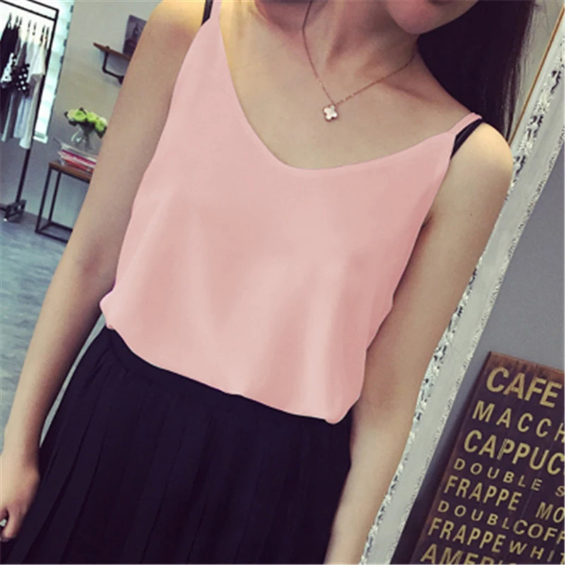 Плюс Размеры шифоновый топ на бретелях Для женщин Летняя Новинка 2017 г. рубашка