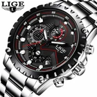 Часы наручные LIGE Мужские кварцевые, спортивные брендовые Роскошные деловые полностью стальные водонепроницаемые