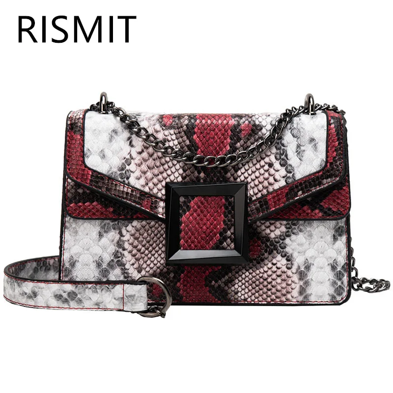 2019 New Bolsos Mujer Rismit Female Snake Bags Fashionable Shoulder Small Chain Robbers Crusader Leather With Skin Pads | Багаж и сумки