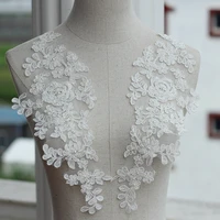 ivory alencon lace applique beaded sequined patch for wedding supplies bridal hair flower headpiece 2 piece