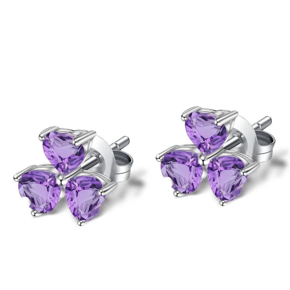 GEM'S BALLET 1.43Ct Natural Amethyst Heart Earrings 925 Sterling Silver Leaf Clover Stud for Women Fine Jewelry | Украшения и