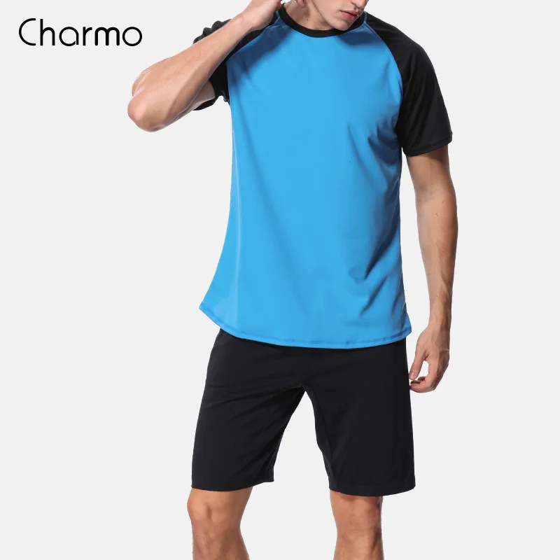 BLU Charmo, Мужская Рашгард, рубашки для серфинга, мужские рубашки для дайвинга, УФ-защита, Рашгард, топ UPF 50+, пляжная одежда, футболка для серфинга - Цвет: BLU