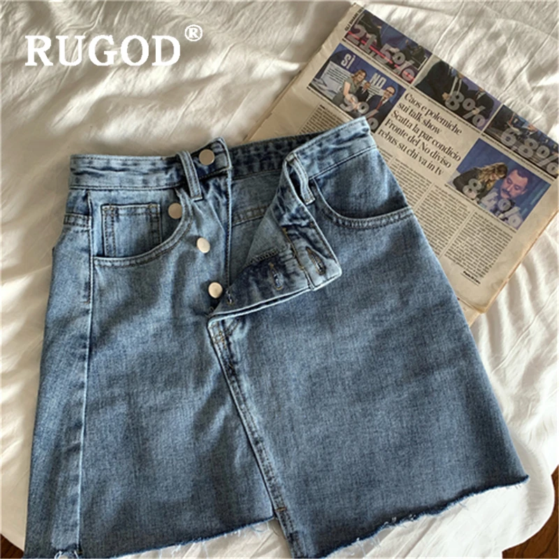 RUGOD корейский Нерегулярные мини джинсовые юбки женские модные пуговицы высокая