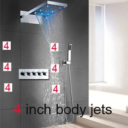 with 4 inch body jet Термостатическая Душевая система с 4 функциями, современный настенный светодиодный душ с дождевой насадкой, насадка для душа с высоким потоком, массажная насадка - Цвет: with 4 inch body jet