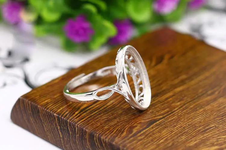 Серебро 925 пробы белое золото 11*17 мм кольца с кабошоном для янтарного опала агата