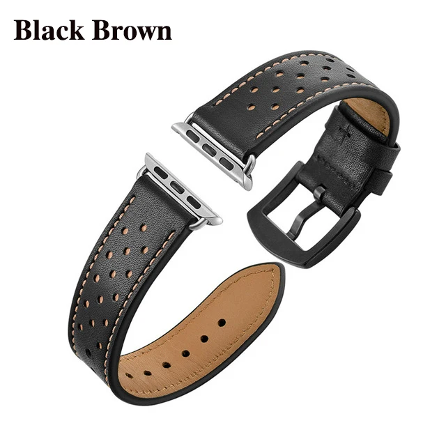 black brown 6 Colors Leather Replacement Watch Strap For Apple Watch Band 42mm 38mm 44mm 42mm Women Men Bracelet Band for iWatch 1 2 3 4 5 - Цвет ремешка: black brown